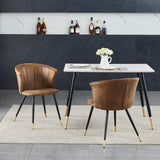 Set of 4 retro suede dining room chairs, black and gold metal legs, DONCIC SUEDE BROWN BG 4PCS