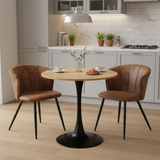 Ensemble de salle à manger de style vintage composé d'une table ronde en chêne et de 2 fauteuils en suédine marron