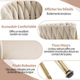 Set aus 4 Esszimmerstühlen im Industriestil mit geflochtener Rückenlehne aus beigem Stoff – MILIANA