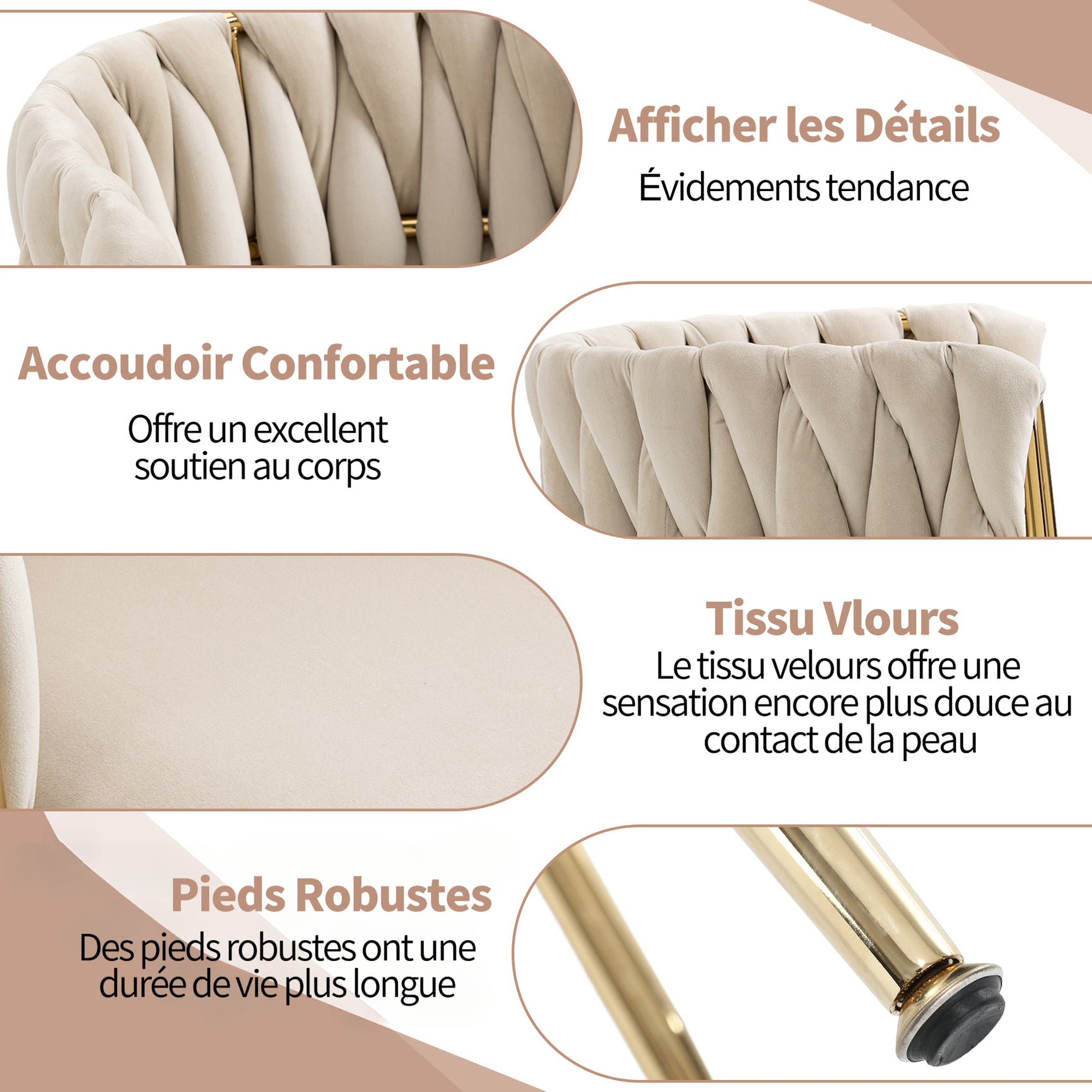 Set aus 4 Esszimmerstühlen im Industriestil mit geflochtener Rückenlehne aus beigem Stoff – MILIANA