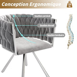 Lot de 4 chaises de salle à manger pivotantes en velours gris avec pieds en métal argenté