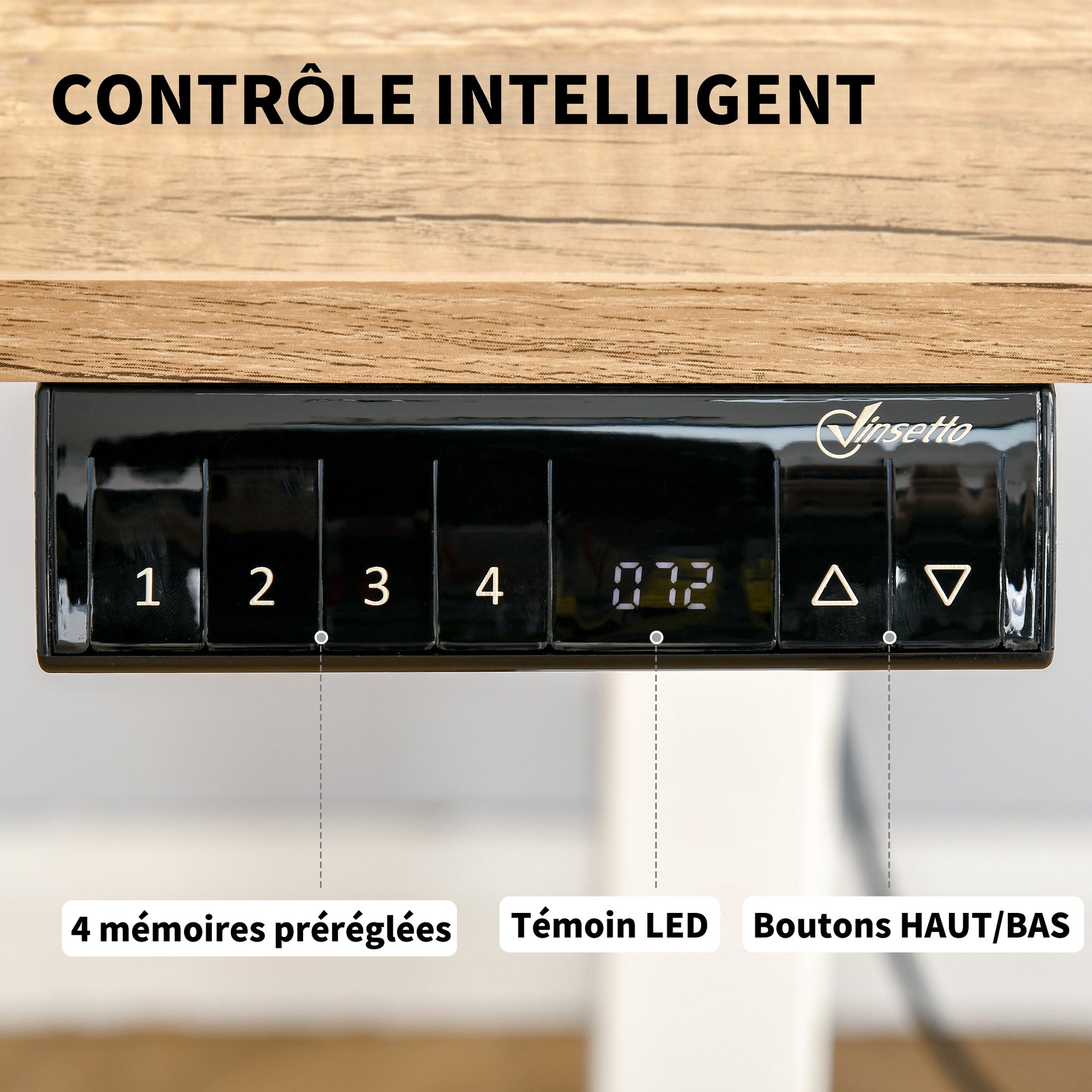 Table de bureau électrique réglable en hauteur 140x70 cm Stehschreibtisch avec moteur, cadre en métal, design nature+blanc pour bureau et espace de travail