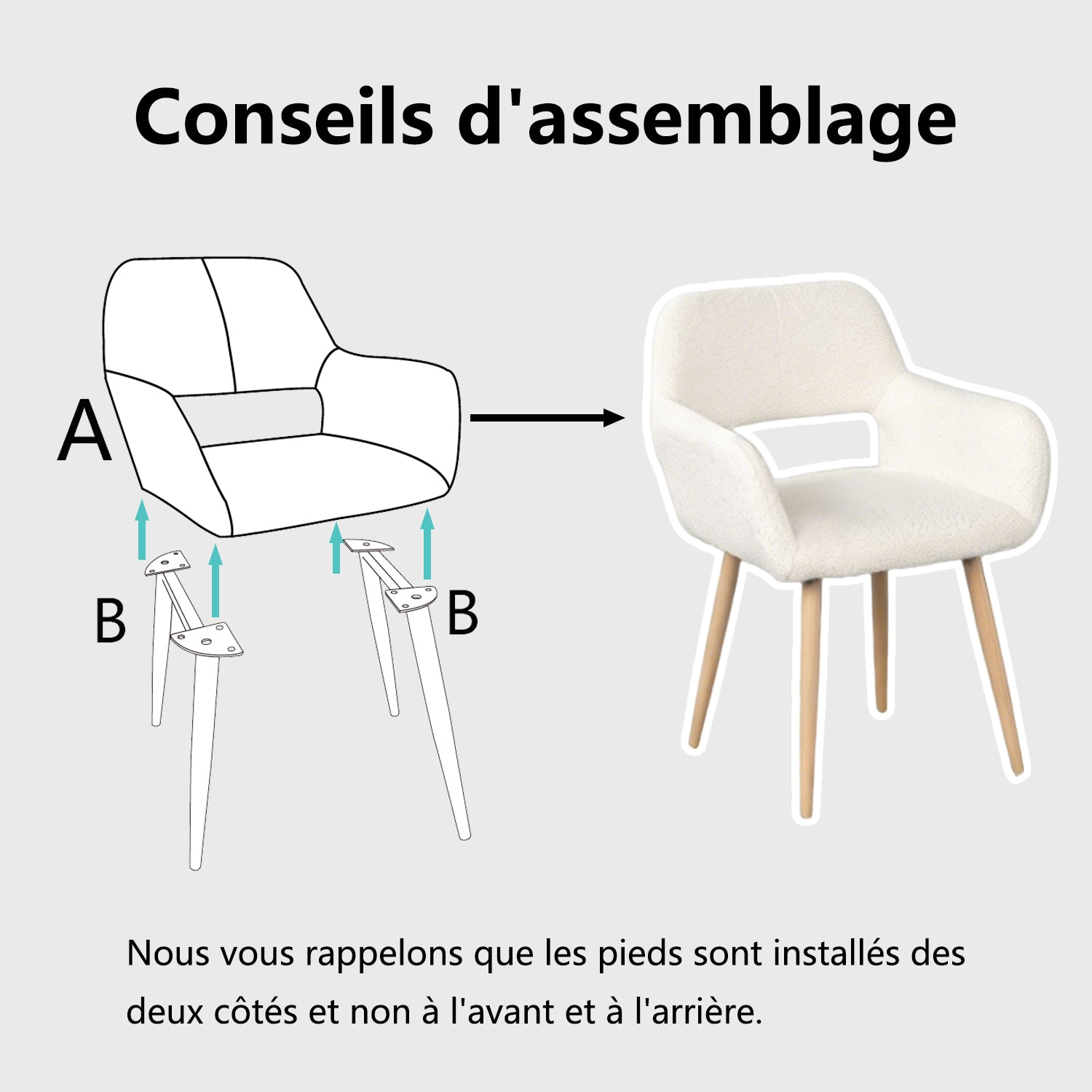 Lot de 2 fauteuils de salle à manger scandinaves avec accoudoirs en tissu mouton bouclette beige - CROMWELL