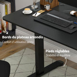 Table de bureau électrique réglable en hauteur 140x70x72-116 cm Steh-Sitz Schreibtisch avec anti-collision, stockage et cadre en acier noir
