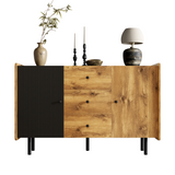 Modernes Buffet 120 cm Schwarz und Holz mit 2 Türen und 3 Schubladen, Design -Sideboard mit großem Stauraum