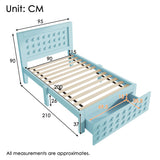 Blaues Bett Blau 90x200 cm mit Lagerschublade und kreatives Design in Blöcken, fester Holzrahmen