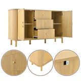 Oak caning buffet with 3 drawers, 2 doors, adjustable shelves and anti-breeching device-120 × 40 × 74 cm