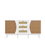 Modern white buffet with 3 rattan drawers and sliding doors