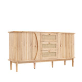 Wooden buffet with sliding canary doors, 3 adjustable drawers and shelves, rounded tray
