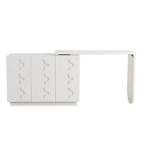 Bureau d'angle pivotant en L blanc de 110 cm, avec 3 placards de rangement, portes à fermeture douce et étagères réglables, idéal pour un bureau ou un studio de beauté