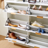 Meuble à chaussures moderne avec 6 abattants et étagères ouvertes, blanc â€?L118 x H115 x P25 cm