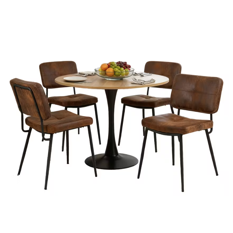 Round Table Table Table Table Timber Ø80 cm with 4 black velvet chairs, modern and comfortable style