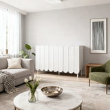 Modernes Weiß- und Holzbuffet mit 3 Schubladen und Schiebetüren mit Lamellen