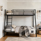 3-seater and 2-story bunk bed in black metal with ladder 140x190cm and 90x190cm (mattress not included) - JAZZ