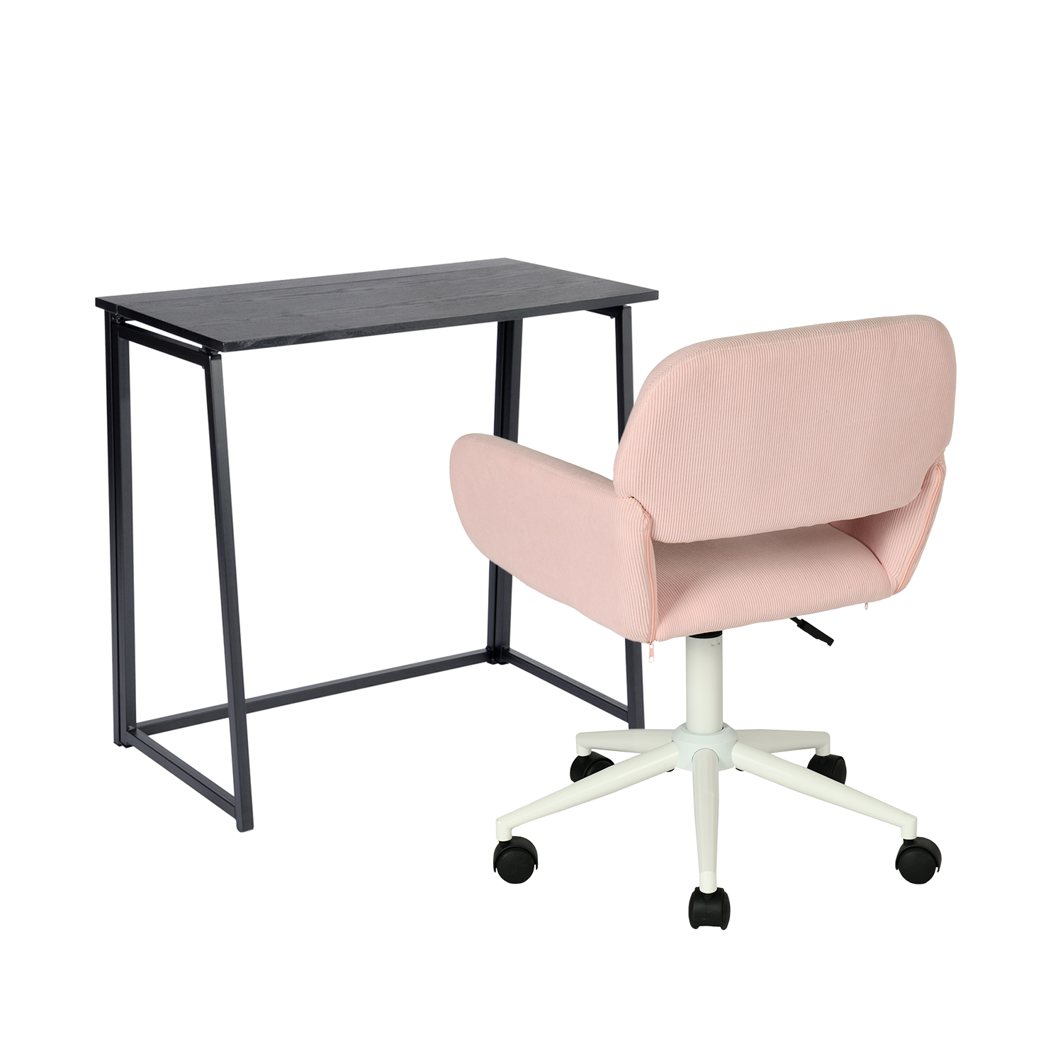 Desktop pieghevole set in metallo nero e scrivania da ufficio con nervature a coste - Ascoli & Ross