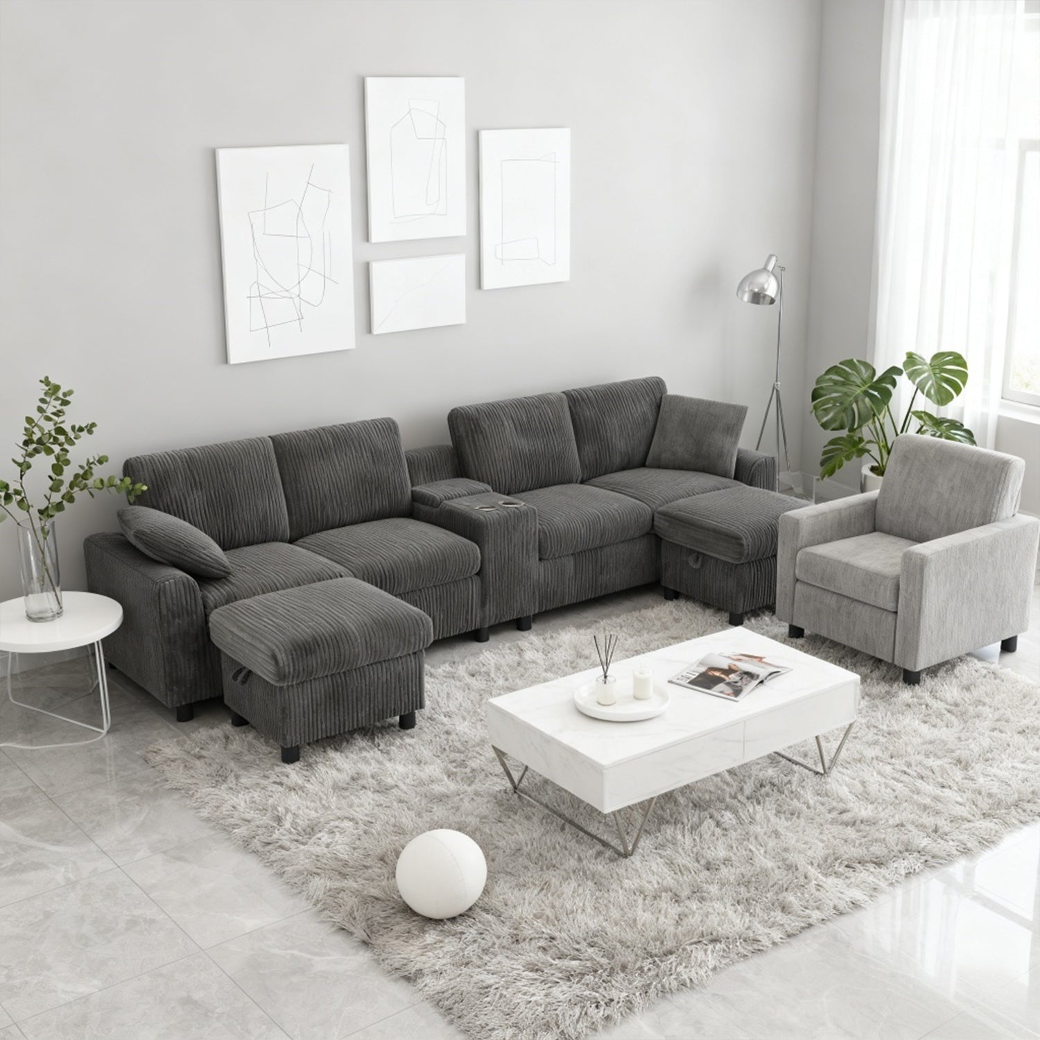 2-Sitzer-Sofa aus beigem Stoff im skandinavischen Stil – AHBARM