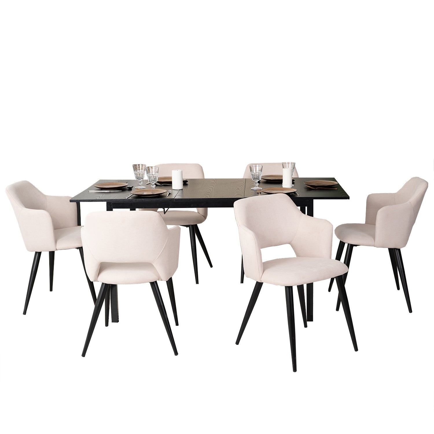 Round Table Table Table Table Timber Ø80 cm with 4 black velvet chairs, modern and comfortable style