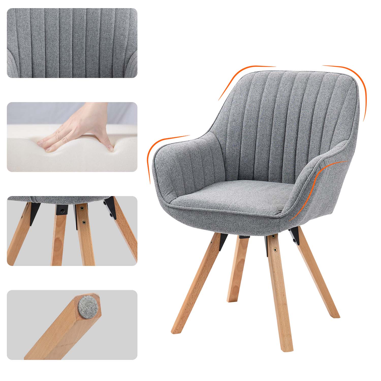 Lot de 2 chaises de salle à manger confortables en tissu gris pivotantes 360° - CARSON FABRIC GREY 2PCS