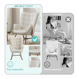 Fauteuil à bascule allaitement scandinave avec accoudoirs en tissu beige à surpiqûres - FUNKEL