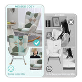 Fauteuil à bascule allaitement scandinave avec accoudoirs en tissu patchwork aqua capitonné - EPPING