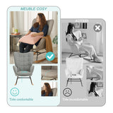 Fauteuil à bascule allaitement scandinave avec accoudoirs en tissu gris à surpiqûres - FUNKEL