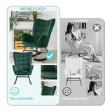 Fauteuil à bascule allaitement scandinave avec accoudoirs en velours vert foncé à surpiqûres - FUNKEL