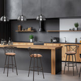 Set von 4 drehenden Industriestangenhocker mit brauner Stoffdatei - Hailey 29