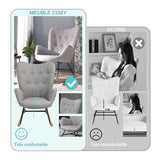 Fauteuil à bascule allaitement scandinave avec accoudoirs en tissu gris capitonné - EPPING