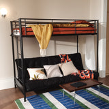 Lit superposé 90x190cm avec banquette convertible canapé et sommier à lattes en métal noir (matelas non inclus) - LIBERTY