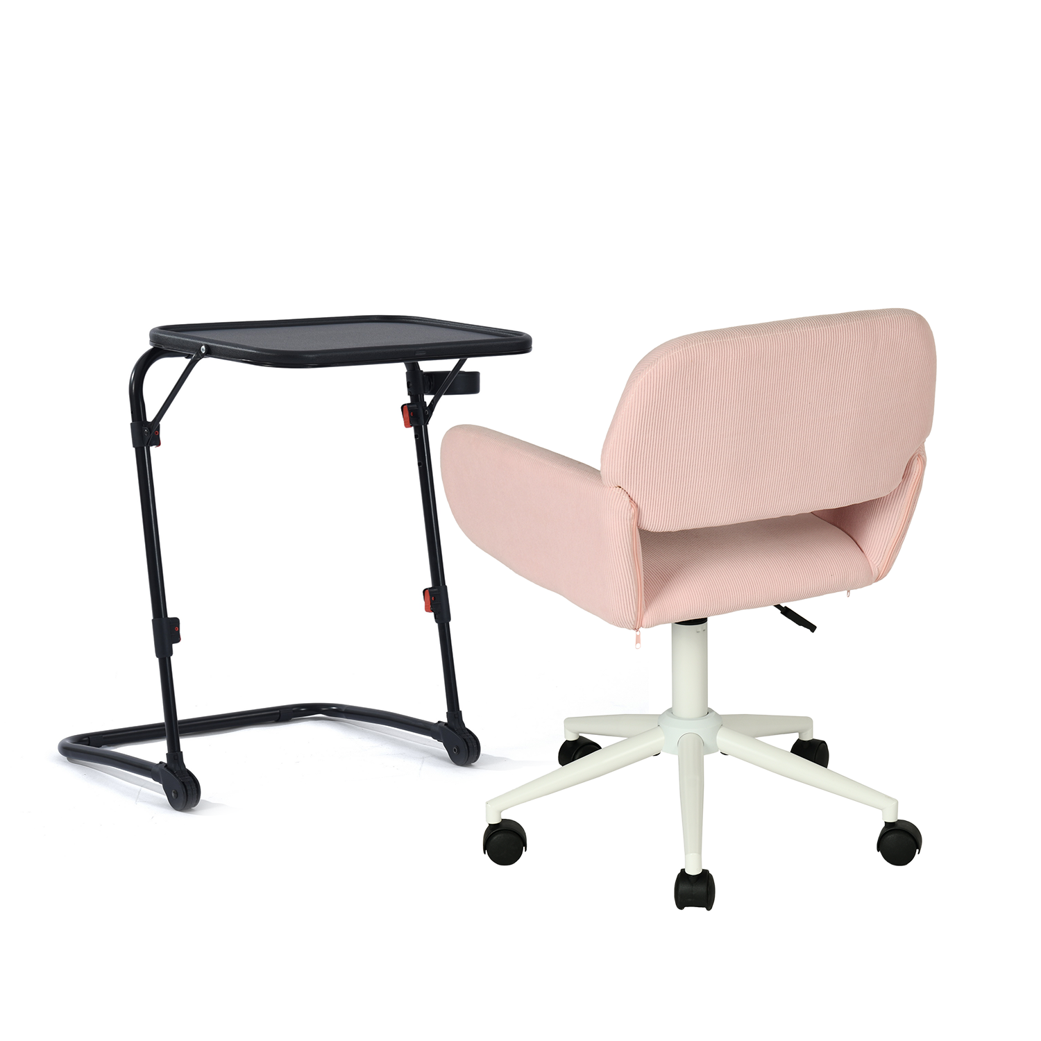 Insieme al tavolo extra nero pieghevole e sedia da ufficio in velluto rosa - Baseline & Ross