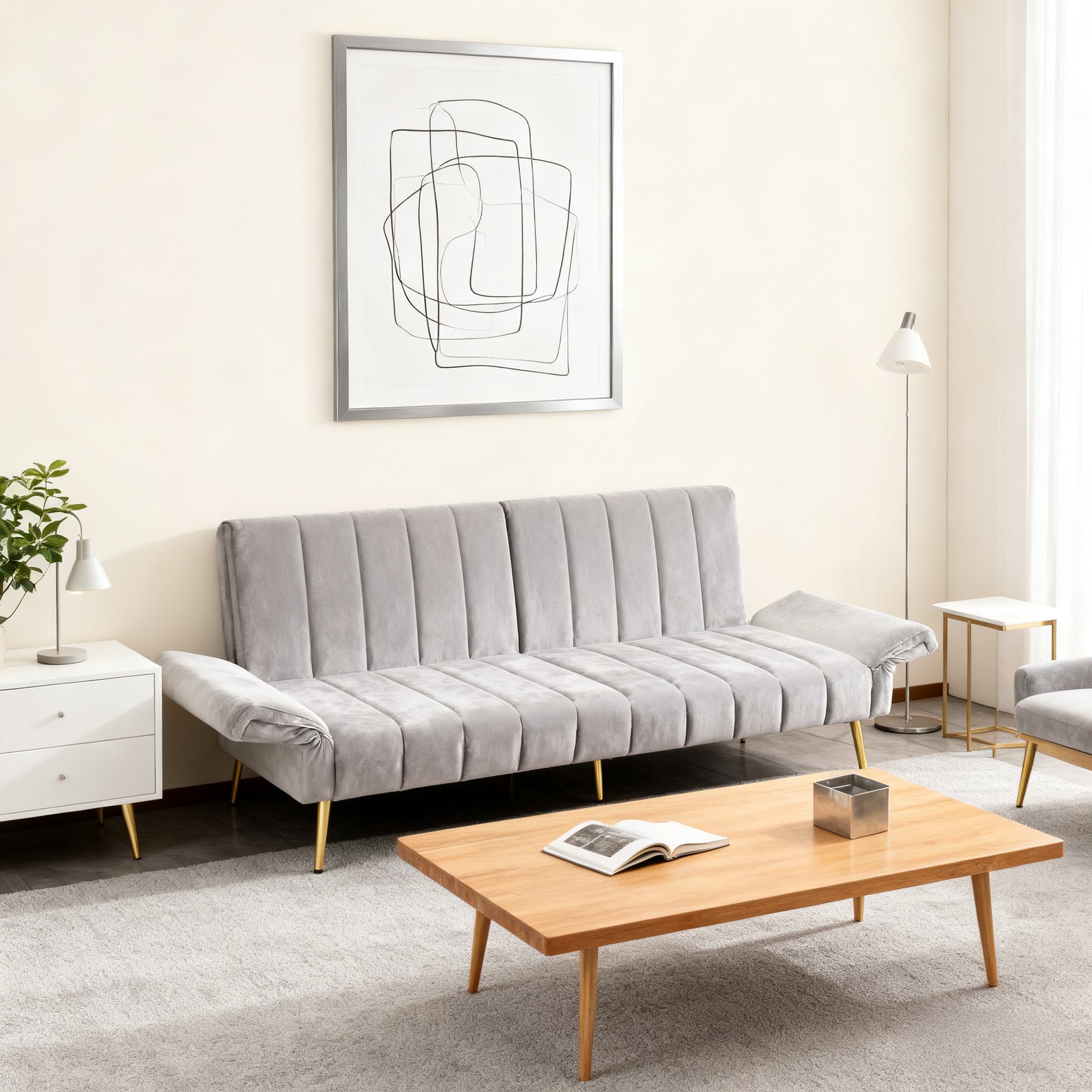 Sofa-lit pliant moderne en velours 183x76x75 cm – Réglable en 5 angles, pieds métalliques, idéal pour salon et chambre d’invités