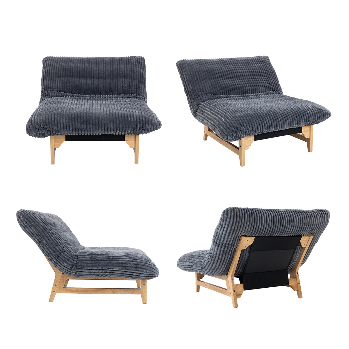 Fauteuil en velours côtelé gris sans accoudoirs
