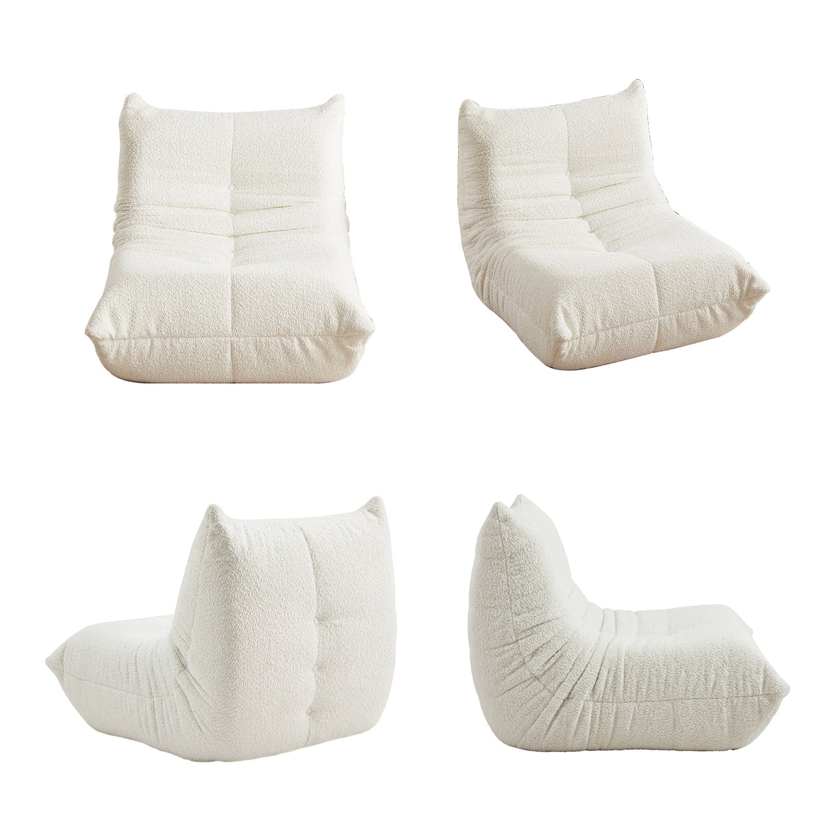 Fauteuil style Togo beige chenille, fauteuil de sol sans cadre ergonomique