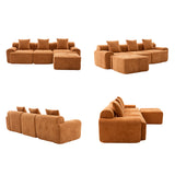 Canapé d’angle modulaire orange 3 places avec pouf