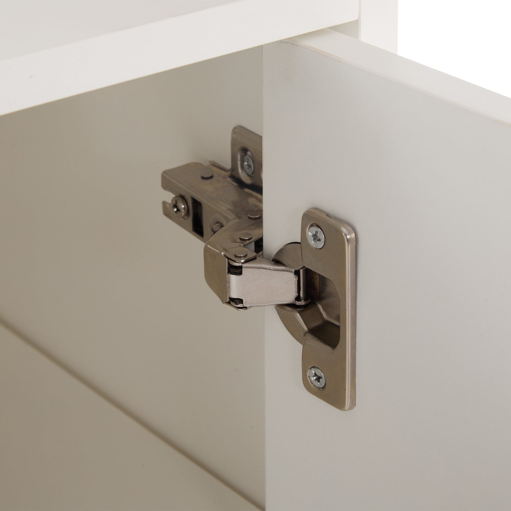 Meuble à chaussures blanc avec étagères réglables, commode minimaliste pour l'entrée, avec pieds en bois massif