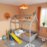 Kinder-Kabinenbett 90x200 cm grau aus Massivholz mit Sicherheitsgeländer und Lattenrost (ohne Matratze)