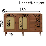 Stile campagna a buffet in legno con porte inscatoli, ripiani e cassetti regolabili 130 × 75,5 × 40 cm