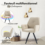 Lot de 2 chaises de salle à manger modernes pivotantes en tissu beige avec accoudoirs - CALF