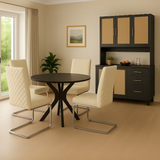 Lot de 2 chaises de salle à manger en velours beige avec dossier à motif diamant et pieds en métal argenté