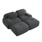 Ensemble de canapés avec accoudoirs incurvés et base antidérapante en tissu velours côtelé doux pour le salon, gris, siège 2 + tabouret 2