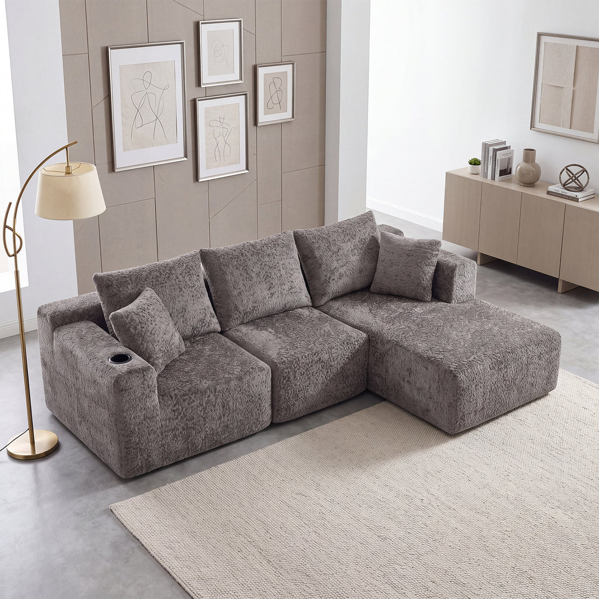 2-Sitzer-Schlafsofa aus dunkelgrauem Stoff mit Seitentaschen, modernes Schlafsofa