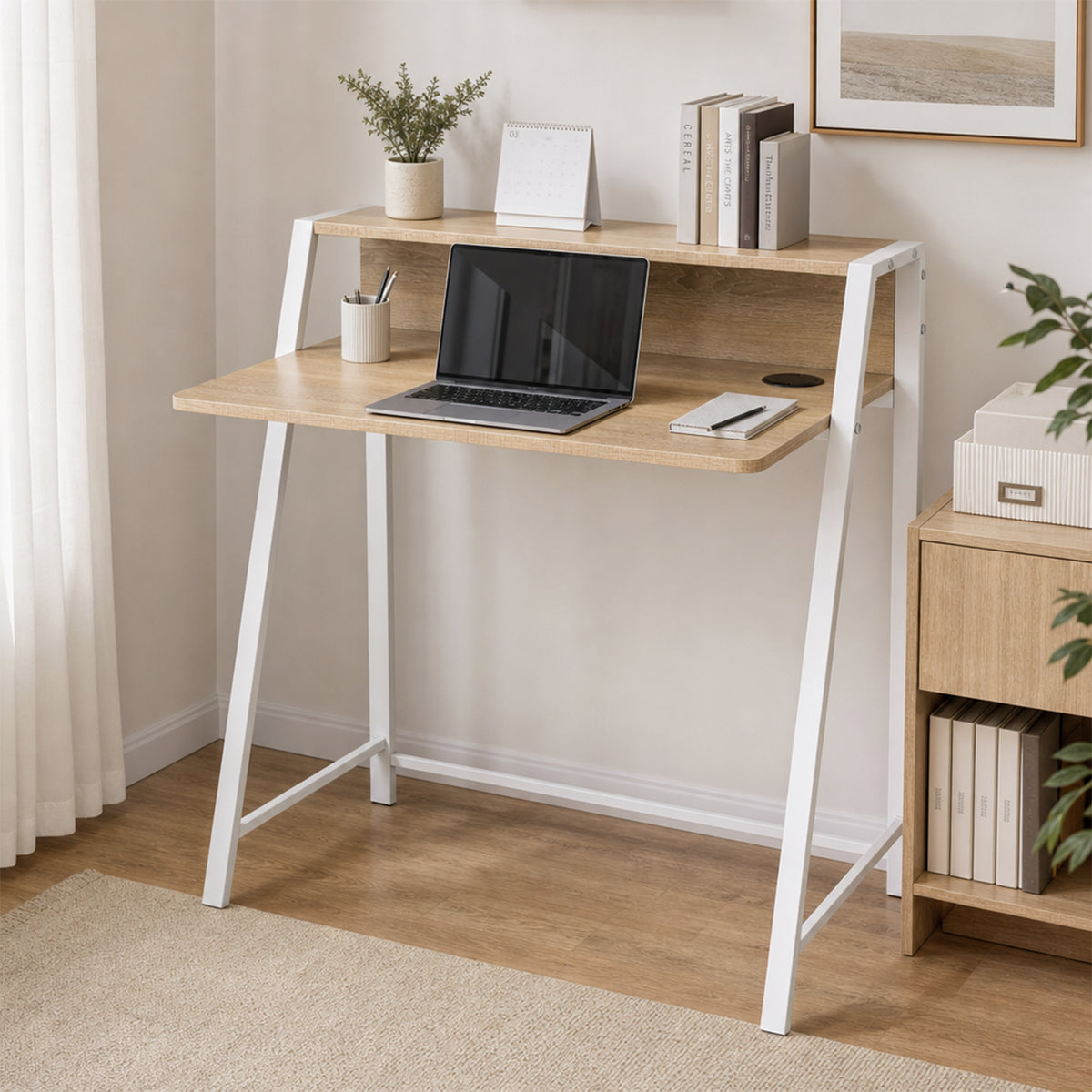 Bureau compact en MDF, coloris chêne clair