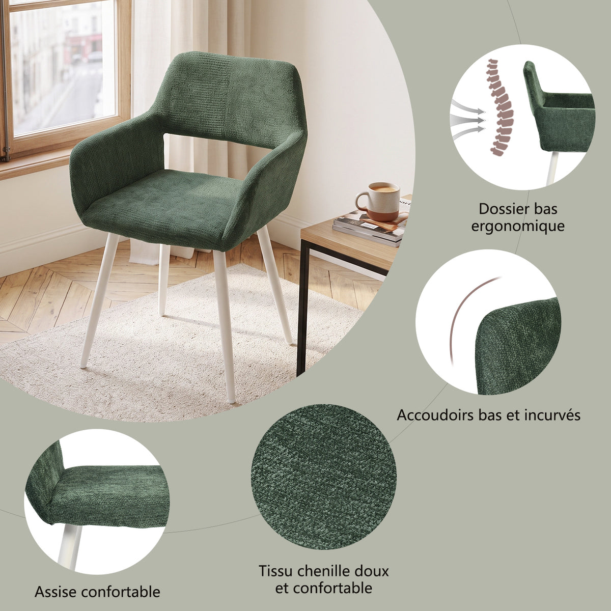 Set von 2 skandinavischen Esszimmer Sesseln mit beige Stoffarmlehnen - Cromwell