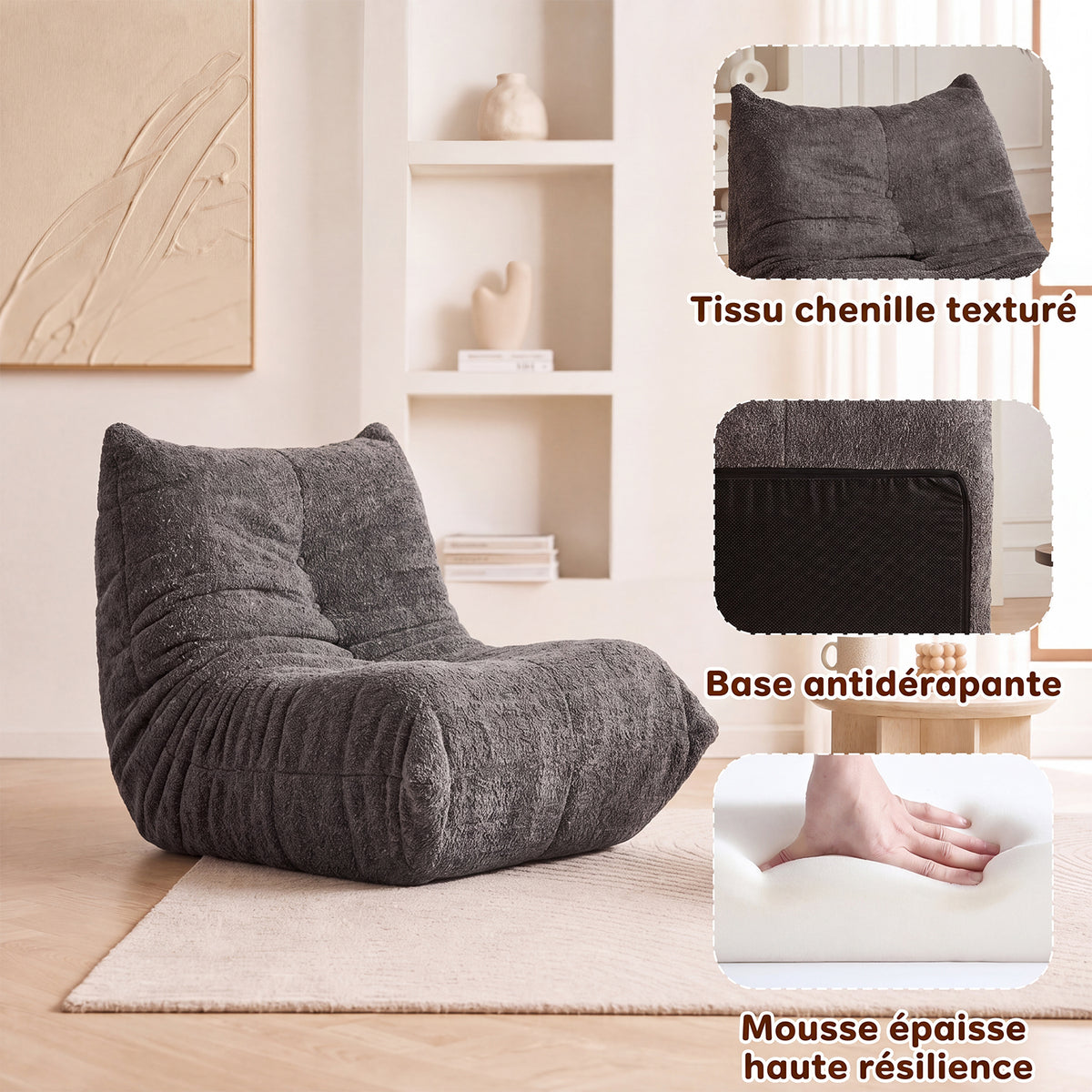 Loungesessel mit Armlehnen aus beigem Cord – DOMCO