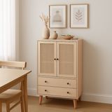 Estilo moderno de buffet de madera con puertas y cajones de ratán - 60 x 40 x 120 cm