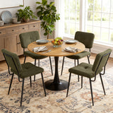 Ensemble de salle à manger de style scandinave composé d'une table ronde en chêne et de 4 chaises en tissu vert