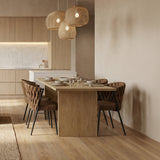 Rectangular dining table in particle panels finish oak with four robust feet