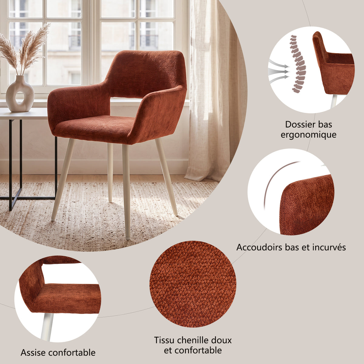 Set von 2 skandinavischen Esszimmer Sesseln mit beige Stoffarmlehnen - Cromwell