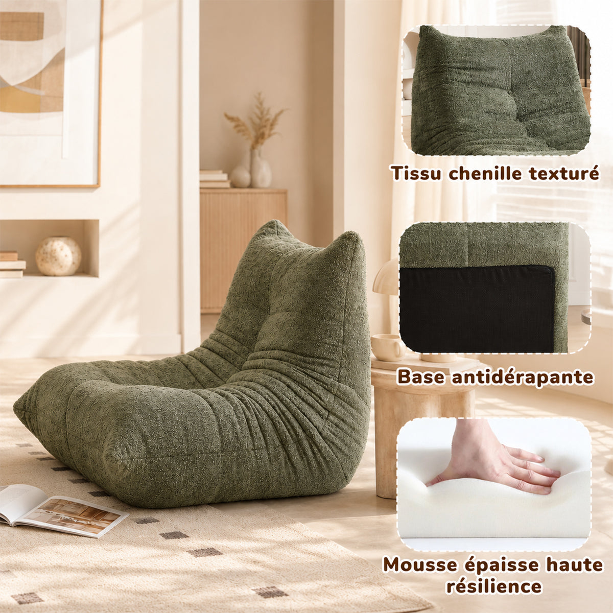 Loungesessel mit Armlehnen aus beigem Cord – DOMCO