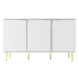Sideboard moderne à motifs de fleurs 127×45×75cm Commode blanche avec pieds et poignées dorées 2 étagères 6 compartiments pour salon chambre à coucher et salle de bains